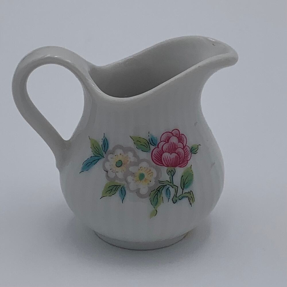 Miniature Porcelain‎ Pitcher Dolls Children Pink White Flowers Vintage READ